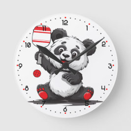 Panda Paddle Time Pickleball Runde Wanduhr