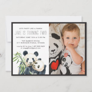 Panda Party Einladung in Monochrome und Foto