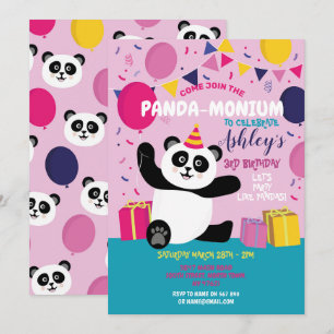 Panda Party Geburtstag Panda-monium Pink Einladung