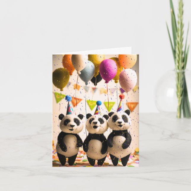 Panda Party Grußkarte Karte (Vorderseite)
