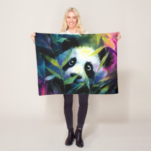 Panda Peeking Bamboo Watercolor Fleecedecke