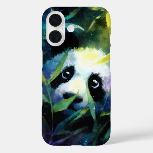 Panda Peeking Bamboo Watercolor iPhone 16 Hülle