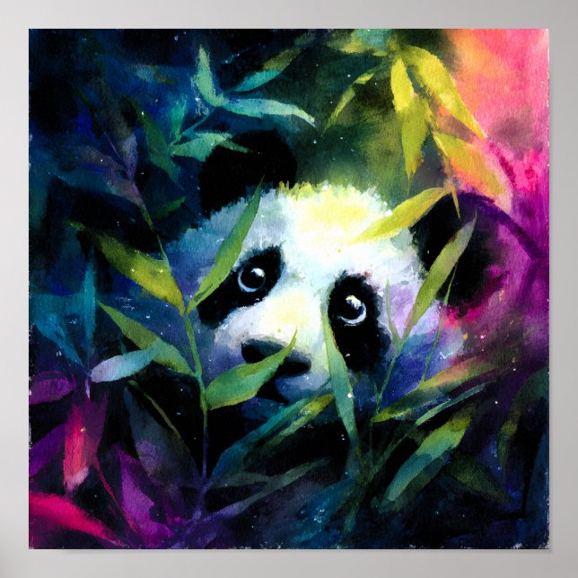 Panda Peeking Bamboo Watercolor Poster (Vorne)