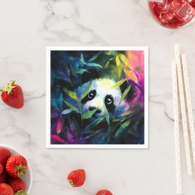 Panda Peeking Bamboo Watercolor Serviette (Beispiel)