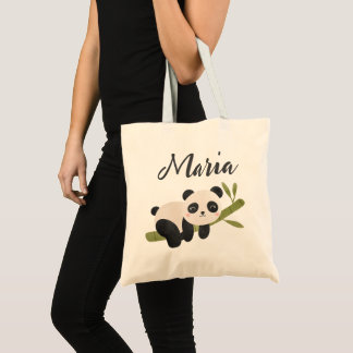 Panda Personalized Bear Tote Bag With Bamboo  Tragetasche