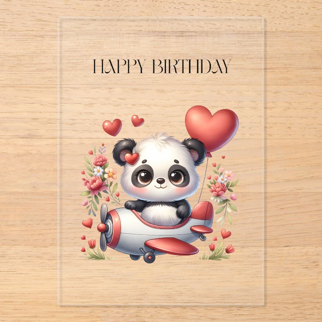Panda-Pilot-Geburtstag Acryleinladungen (Vorderseite)