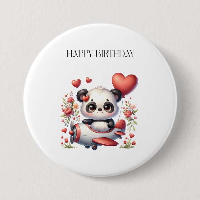 Panda-Pilot-Geburtstag Button (Vorderseite)