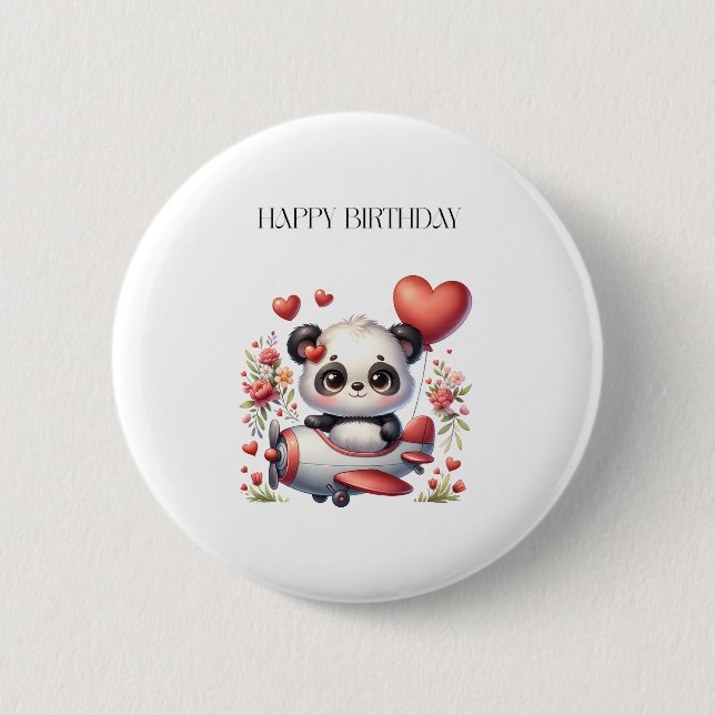 Panda-Pilot-Geburtstag Button (Vorderseite)