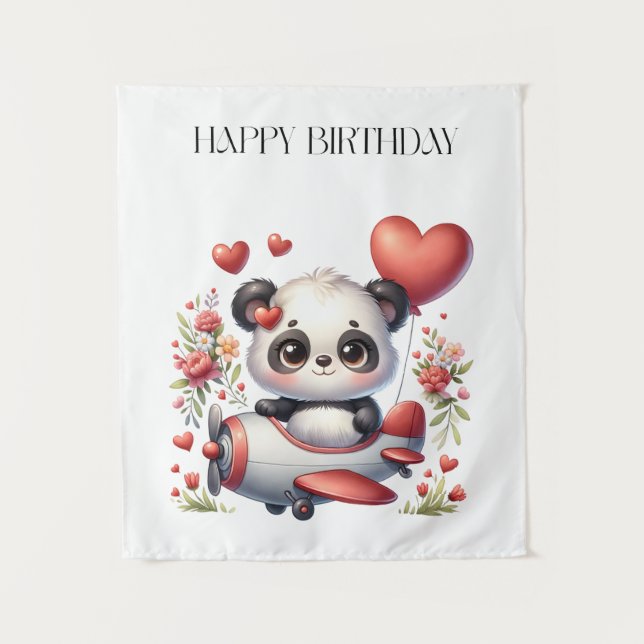 Panda-Pilot-Geburtstag Wandteppich (Vorderseite)