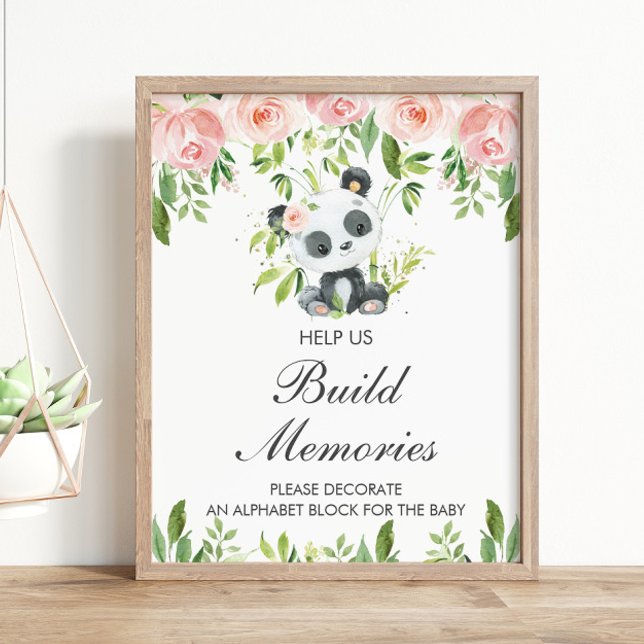 Panda Pink Blumendekoration Baby Block Duschspiel Poster (Von Creator hochgeladen)