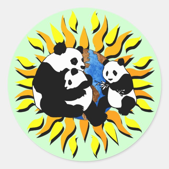 Panda Planet Runder Aufkleber (Vorderseite)