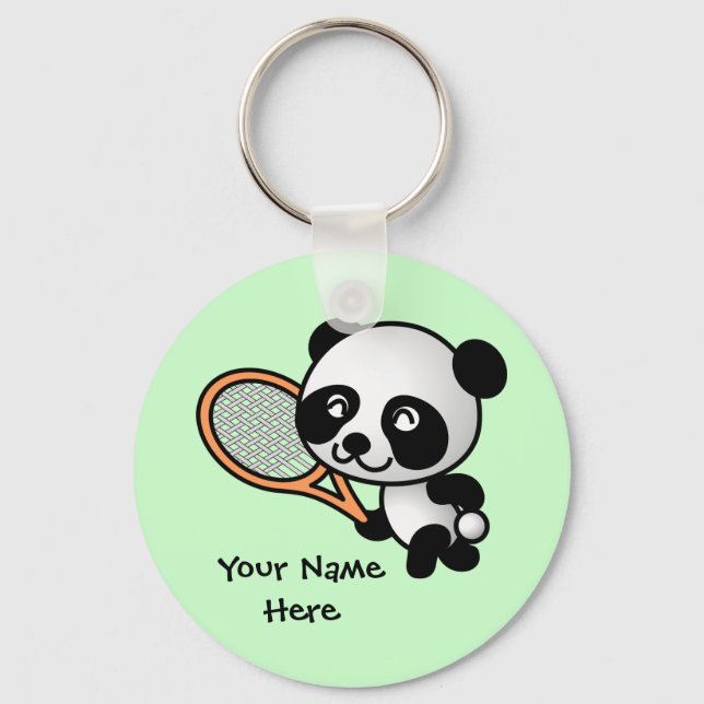 Panda Playing Tennis Anpassbarer Schlüsselanhänger (Vorderseite)