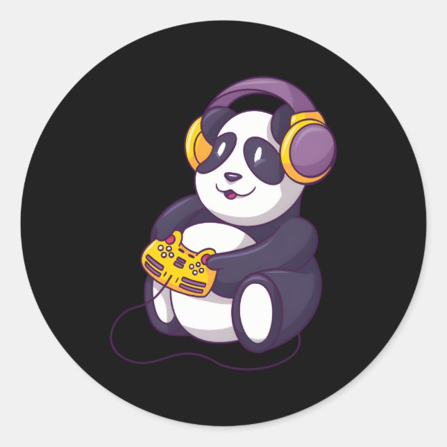 Panda Playing Videospiele mit Kopfhörern Runder Aufkleber (Vorderseite)