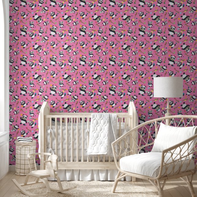 Panda polka dot kids pink peeling and stick tapete (Kinder)