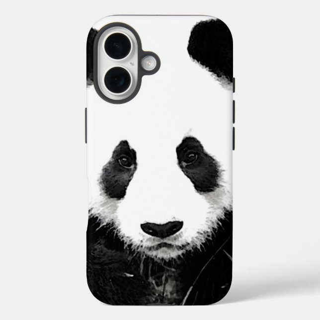 Panda Pop Art Black & White iPhone 16 Hülle (Rückseite)