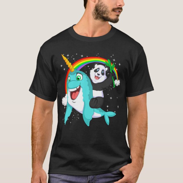 Panda reitend Narwhal T-Shirt (Vorderseite)