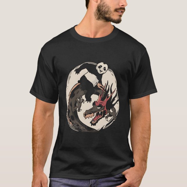 Panda Riding chinesischer Drache T-Shirt (Vorderseite)