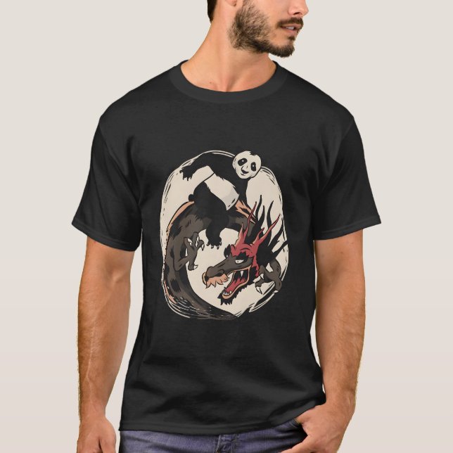Panda Riding chinesischer Drache T-Shirt (Vorderseite)