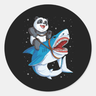 Panda Riding Shark Space Galaxy Jawsome Runder Aufkleber