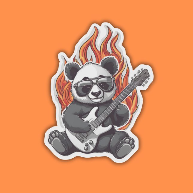 Panda Rock Star wasserdicht Aufkleber (Von Creator hochgeladen)