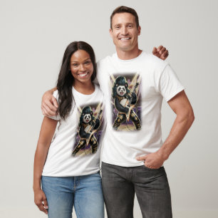 Panda Rocker spielt Rock and Roll auf einer Schwar T-Shirt