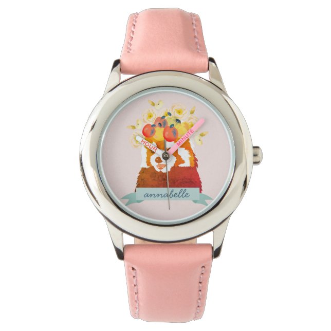 Panda rouge avec montre rose de la couronne de fle (devant)