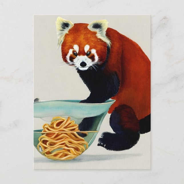 Panda rouge mange un bol de carte postale Spaghett (Devant)