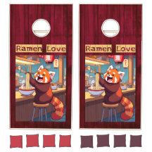 Panda rouge manger Ramen sur bois rouge - Ramen Lo