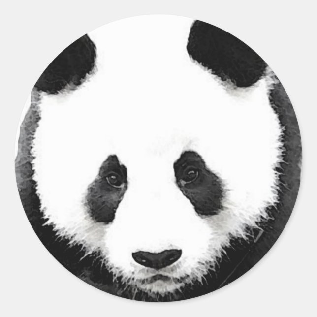 Panda Round Sticker - Schwarz-Weiß-Pop Art (Vorderseite)