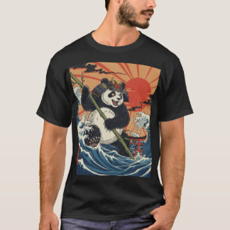 Panda Samurai erhebt sich zwischen Ukiyo-Wellen T-Shirt