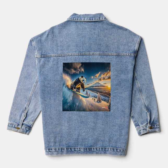 Panda Snowboarding Design von Rich AMeN Gill Jeansjacke (Rückseite)