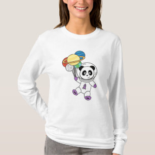 Panda Space Planet Moon Earth Astronaut Saturn T-Shirt