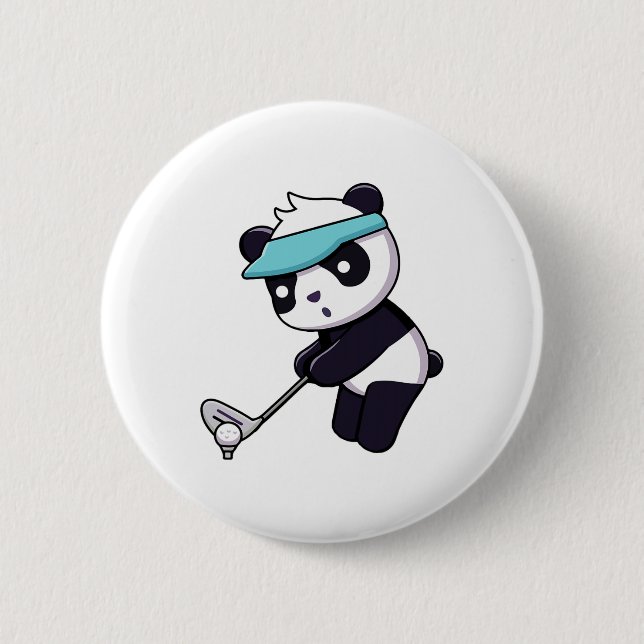 Panda spielt Golf Lustiges Tier Golfer Panda Bär  Button (Vorderseite)