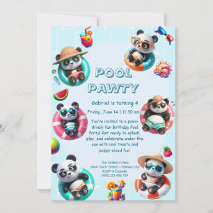 Panda Splash Anniversaire Pool Party Invitation