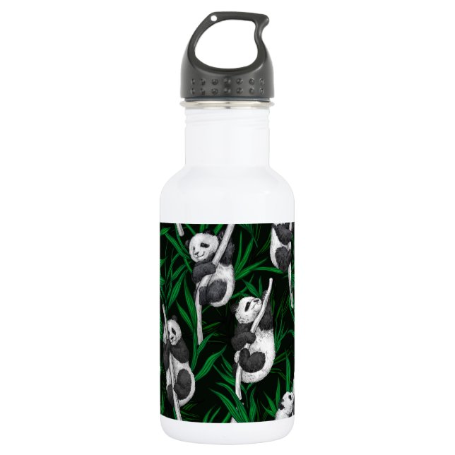 Panda-Sträucher auf dunkelgrüner Ebene Edelstahlflasche (Vorderseite)