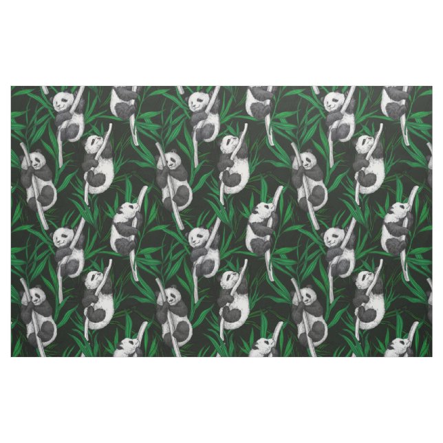 Panda-Sträucher auf dunkelgrüner Ebene Stoff (Fat Quarter (45,7 x 55,9 cm))