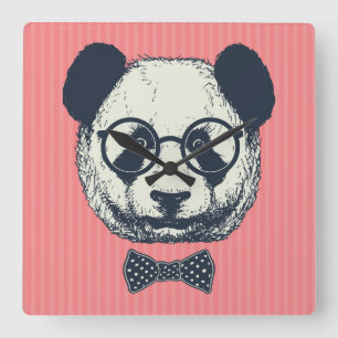 Panda Stripes Quadratische Wanduhr