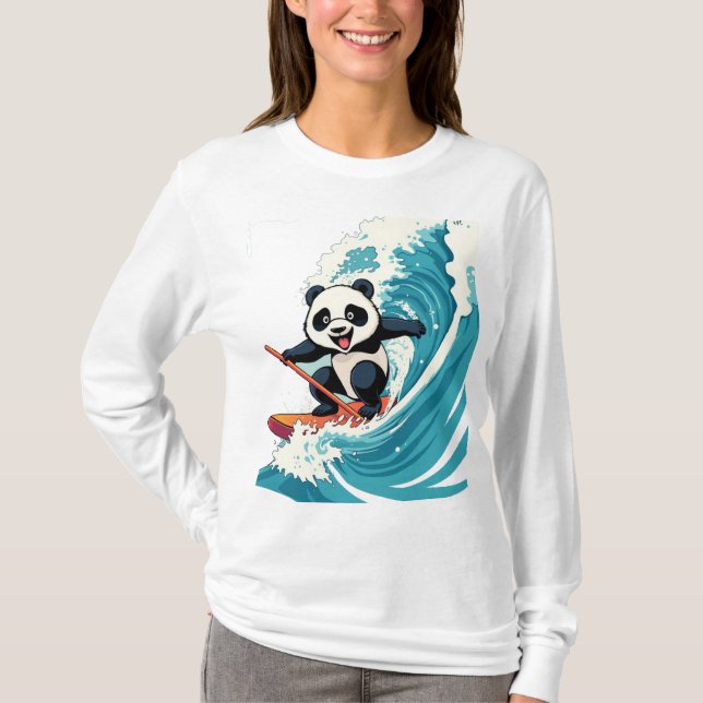 Panda surfen ein Wave-Shirt, Fun Surfen Panda T-Shirt (Vorderseite)