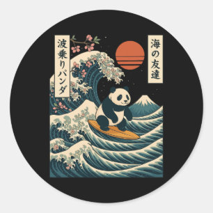 Panda surft auf japanischer Welle Great Wave _3 Runder Aufkleber