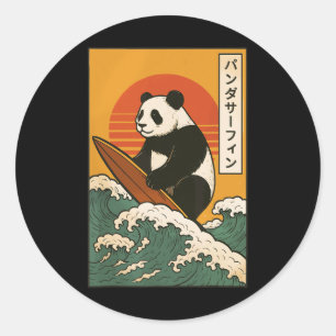 Panda surft auf japanischer Welle Great Wave _7 Runder Aufkleber