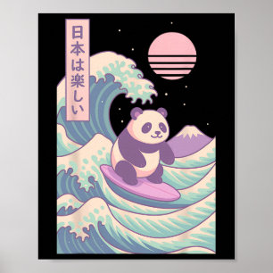 Panda surft auf japanischer Welle Japan Poster