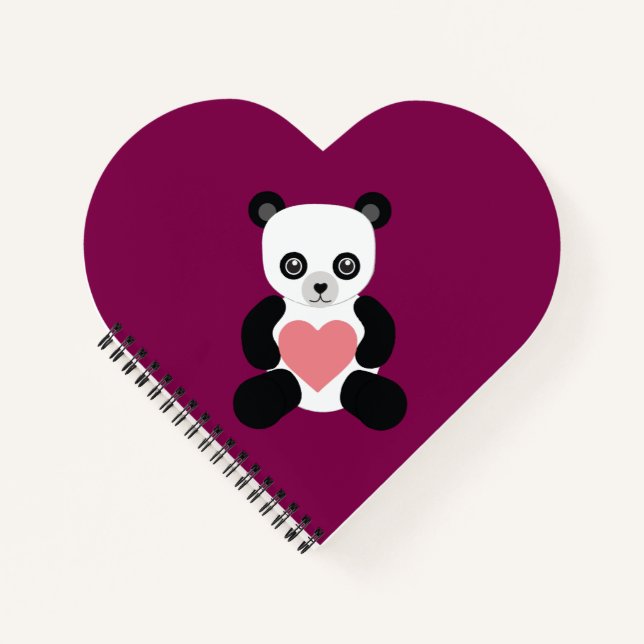 Panda Teddy Bear mit Heart Notebook Notizbuch (Vorderseite)