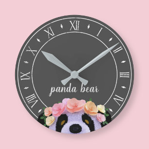 Panda Theme Rustikal Schwarz-Weiß Runde Wanduhr