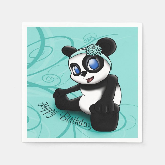 Panda Turquoise Birthday Serviette (Vorderseite)