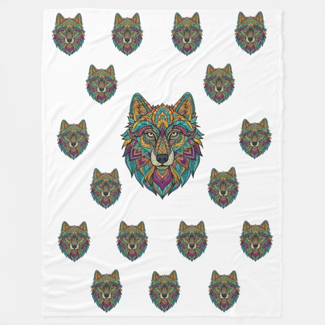 Panda und Abstract Wolf Art Große Decke – Mod (Vorderseite)