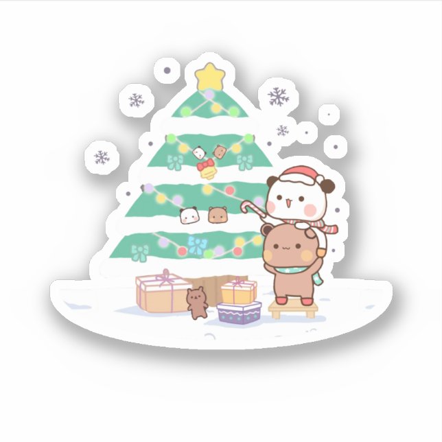 Panda und Brownie Bären Couple, frohe Weihnachten Aufkleber (Vorderseite)