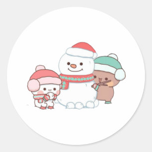 Panda und Brownie Bären Couple, frohe Weihnachten Runder Aufkleber