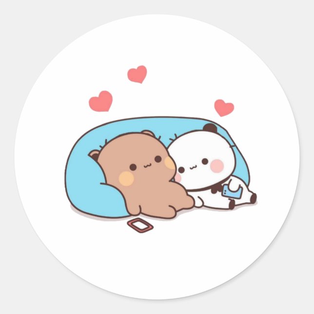 Panda und Brownie Bear Couple Sleep Runder Aufkleber (Vorderseite)