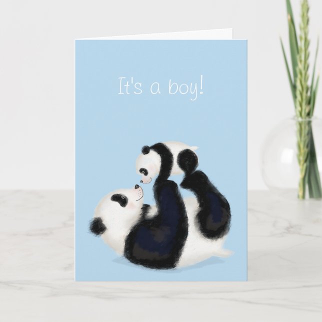 Panda und cub 'It's a boy' neue Babykarte Karte (Vorderseite)