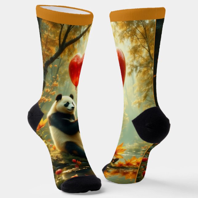 Panda und der Herzballon Socken (Gewinkelt)